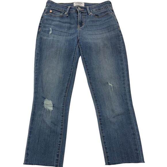 Levis Jeans Womens 26 Blue Denim Mid Rise Skinny Distressed Raw Hem Ankle Cotton - Picture 1 of 7